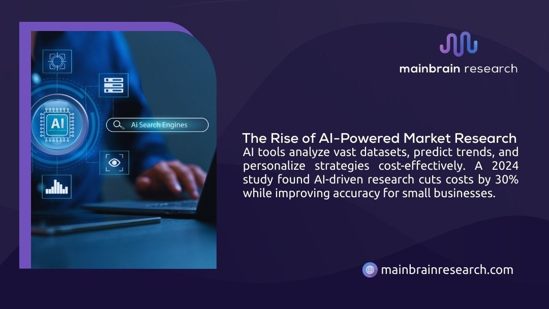Person interacting with AI search engine interface showing analytics dashboards and data visualization, illustrating AI-powered market research tools for trend prediction