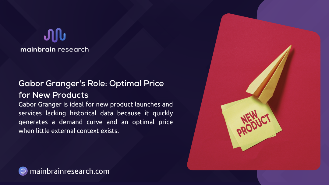 Gabor Granger's Role: Optimal Price for New Products. Ideal for launches lacking historical data, quickly generates demand curve. Paper airplane with 'NEW PRODUCT' sticky note.